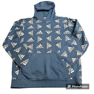 Adidas All Over Print Fleece Hoodie Casual, Orbit Indigo,‎ Medium H57076 *READ*
